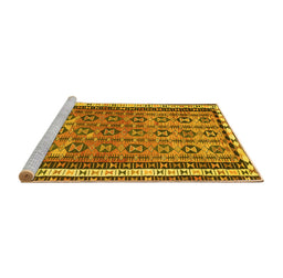 Sideview of Machine Washable Abstract Yellow Contemporary Rug, wshcon2681yw