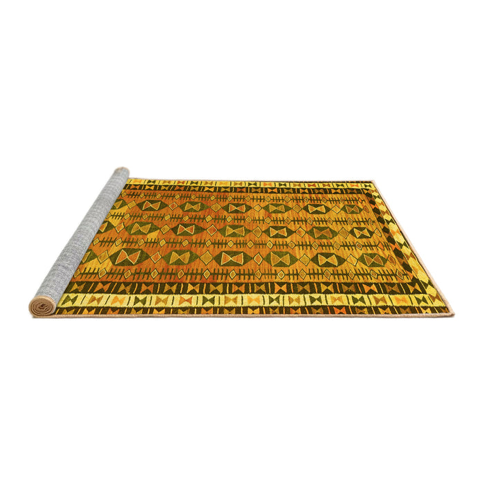 Sideview of Machine Washable Abstract Yellow Contemporary Rug, wshcon2681yw