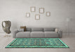 Machine Washable Abstract Turquoise Contemporary Area Rugs in a Living Room,, wshcon2681turq