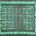 Square Machine Washable Abstract Turquoise Contemporary Area Rugs, wshcon2681turq