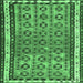 Square Machine Washable Abstract Emerald Green Contemporary Area Rugs, wshcon2681emgrn