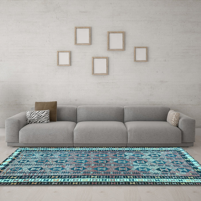 Machine Washable Abstract Light Blue Contemporary Rug in a Living Room, wshcon2681lblu