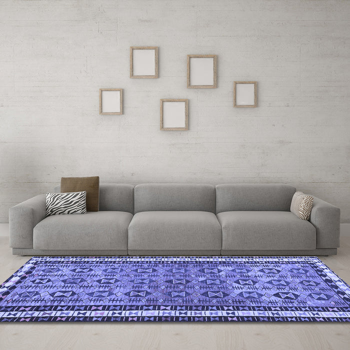 Machine Washable Abstract Blue Contemporary Rug in a Living Room, wshcon2681blu