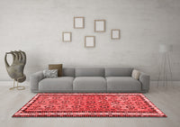 Machine Washable Abstract Red Contemporary Rug, wshcon2681red