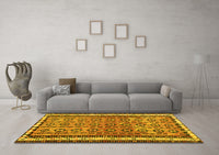 Machine Washable Abstract Yellow Contemporary Rug, wshcon2681yw