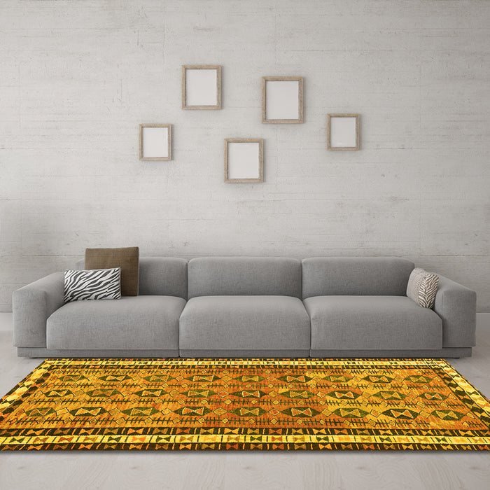 Machine Washable Abstract Yellow Contemporary Rug in a Living Room, wshcon2681yw