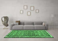 Machine Washable Abstract Emerald Green Contemporary Rug, wshcon2681emgrn