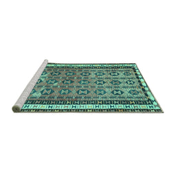 Sideview of Machine Washable Abstract Turquoise Contemporary Area Rugs, wshcon2681turq
