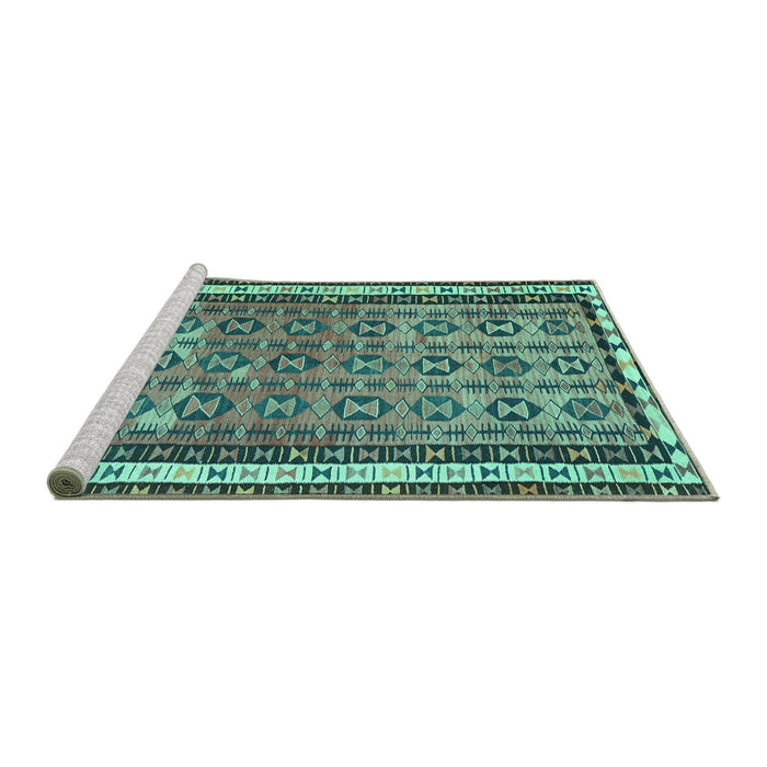 Sideview of Machine Washable Abstract Turquoise Contemporary Area Rugs, wshcon2681turq