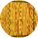 Round Machine Washable Oriental Yellow Traditional Rug, wshcon2682yw