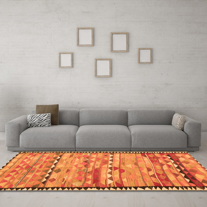 Machine Washable Oriental Orange Traditional Area Rugs in a Living Room, wshcon2682org
