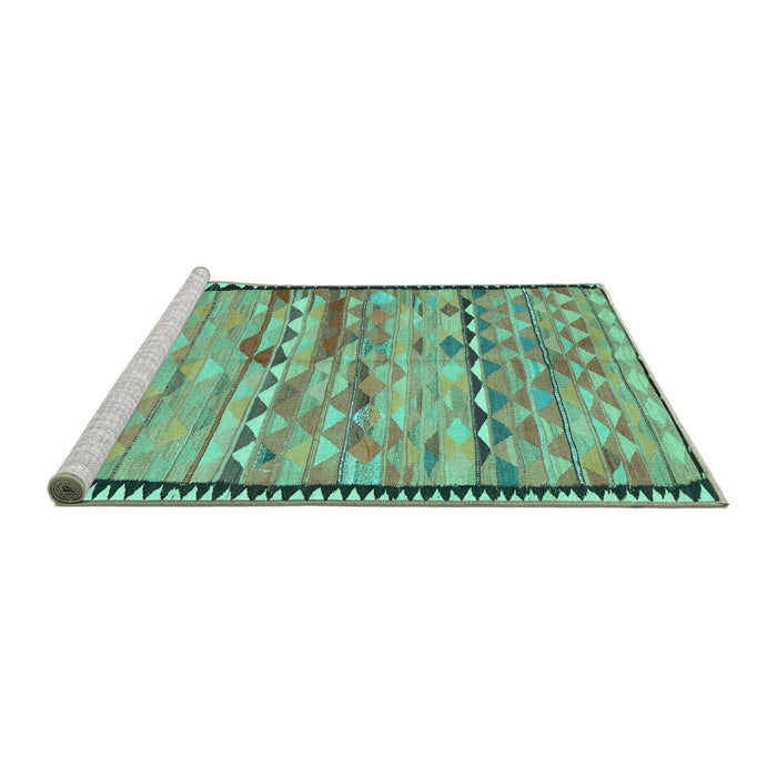Sideview of Machine Washable Oriental Turquoise Traditional Area Rugs, wshcon2682turq