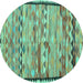 Round Machine Washable Oriental Turquoise Traditional Area Rugs, wshcon2682turq