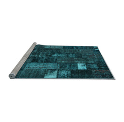 Sideview of Machine Washable Patchwork Light Blue Transitional Rug, wshcon2683lblu