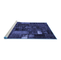 Sideview of Machine Washable Patchwork Blue Transitional Rug, wshcon2683blu