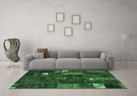 Machine Washable Patchwork Emerald Green Transitional Rug, wshcon2683emgrn