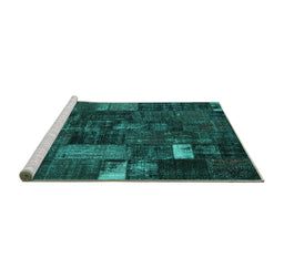 Sideview of Machine Washable Patchwork Turquoise Transitional Area Rugs, wshcon2683turq