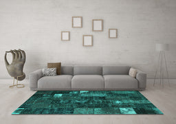 Machine Washable Patchwork Turquoise Transitional Area Rugs in a Living Room,, wshcon2683turq