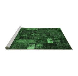 Sideview of Machine Washable Patchwork Emerald Green Transitional Area Rugs, wshcon2683emgrn