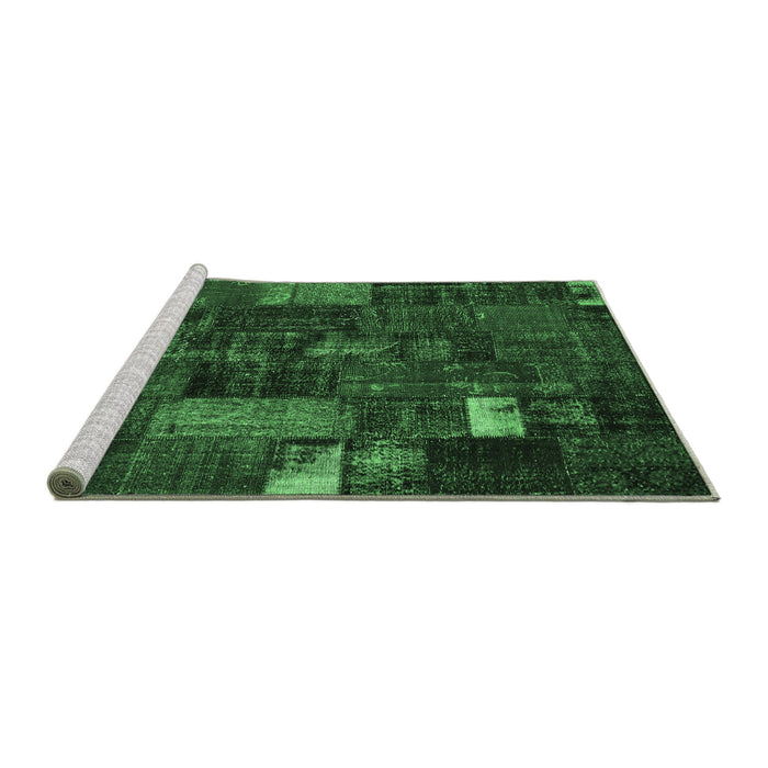 Sideview of Machine Washable Patchwork Emerald Green Transitional Area Rugs, wshcon2683emgrn