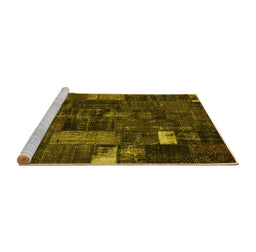Sideview of Machine Washable Patchwork Yellow Transitional Rug, wshcon2683yw