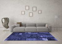 Machine Washable Patchwork Blue Transitional Rug, wshcon2683blu