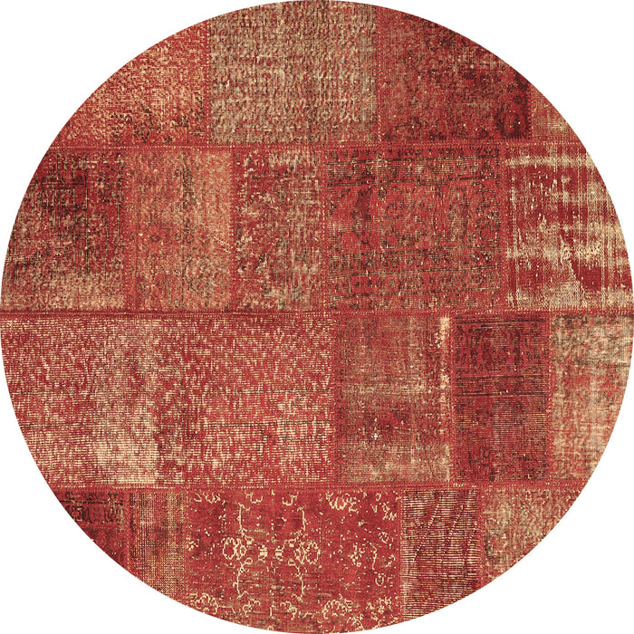 Round Machine Washable Patchwork Brown Transitional Rug, wshcon2684brn