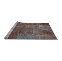 Sideview of Machine Washable Patchwork Light Blue Transitional Rug, wshcon2684lblu