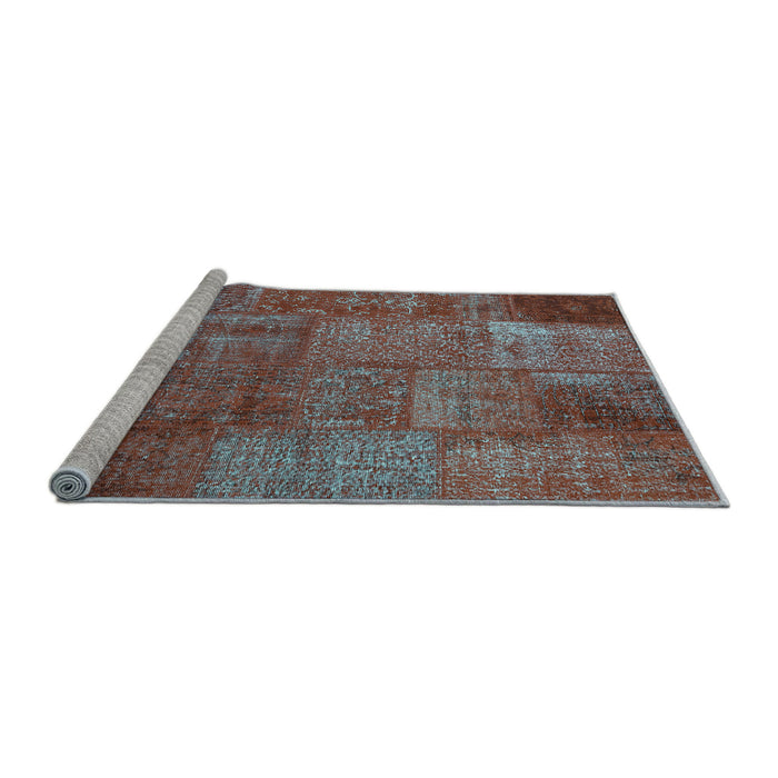 Sideview of Machine Washable Patchwork Light Blue Transitional Rug, wshcon2684lblu