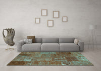 Machine Washable Patchwork Turquoise Transitional Rug, wshcon2684turq