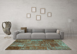 Machine Washable Patchwork Turquoise Transitional Area Rugs in a Living Room,, wshcon2684turq