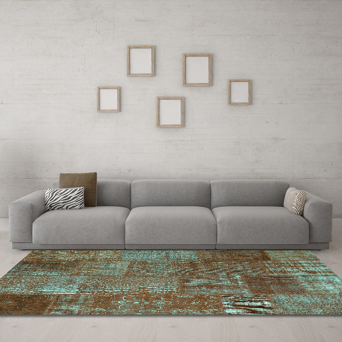 Machine Washable Patchwork Turquoise Transitional Area Rugs in a Living Room,, wshcon2684turq