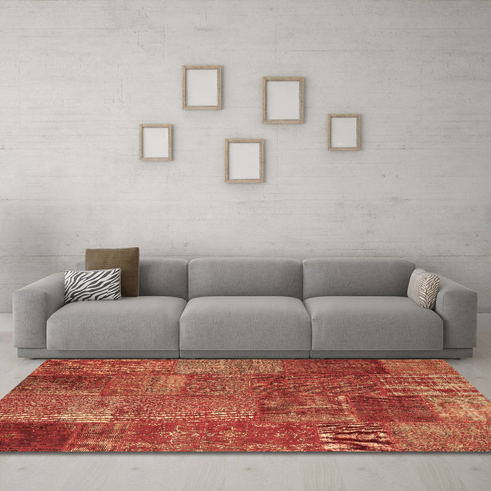 Machine Washable Patchwork Brown Transitional Rug in a Living Room,, wshcon2684brn