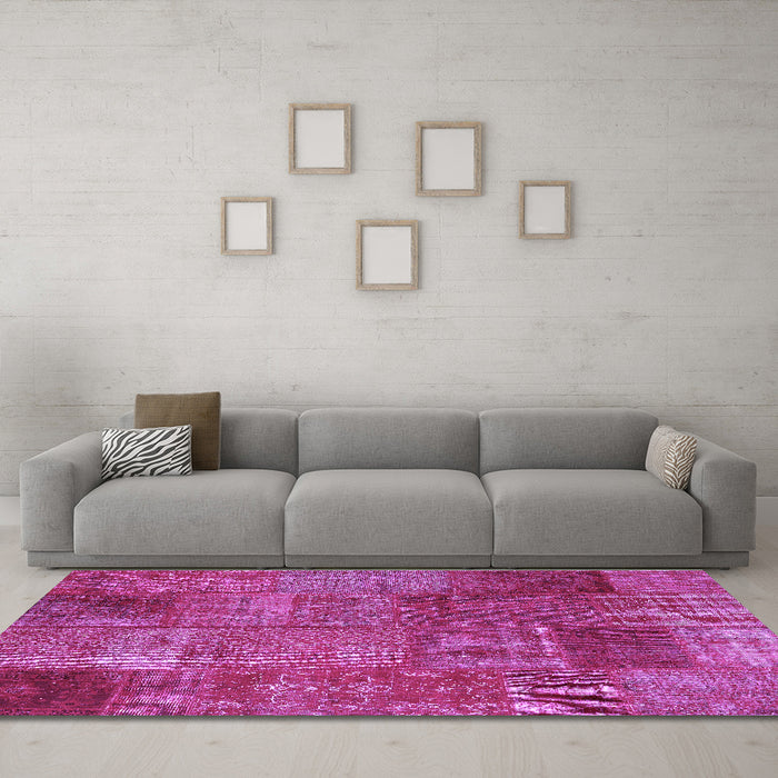 Machine Washable Patchwork Purple Transitional Area Rugs in a Living Room, wshcon2684pur