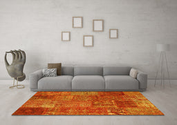 Machine Washable Patchwork Yellow Transitional Rug in a Living Room, wshcon2684yw