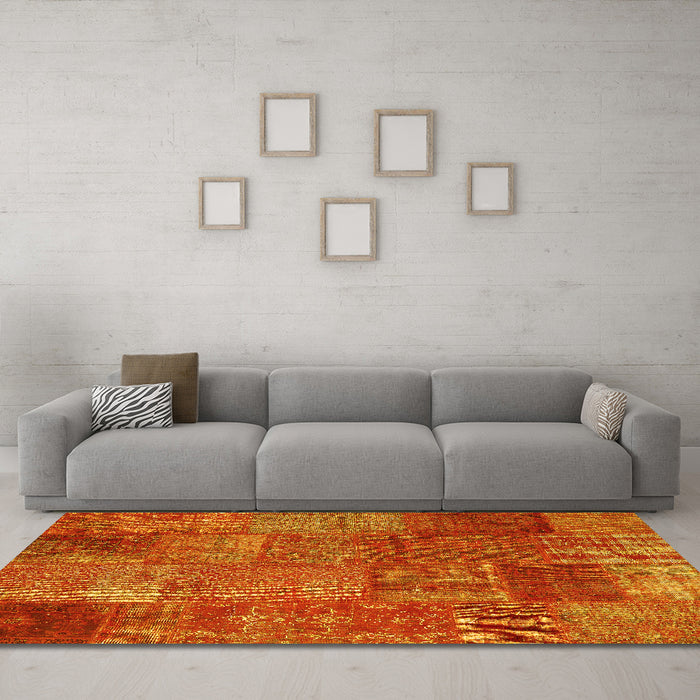 Machine Washable Patchwork Yellow Transitional Rug in a Living Room, wshcon2684yw