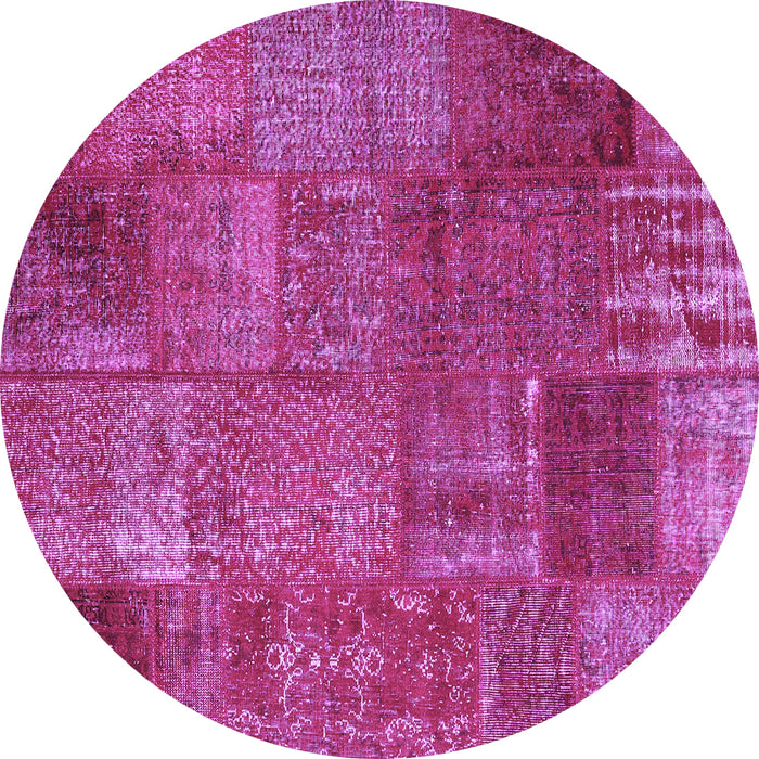 Round Patchwork Purple Transitional Rug, con2684pur