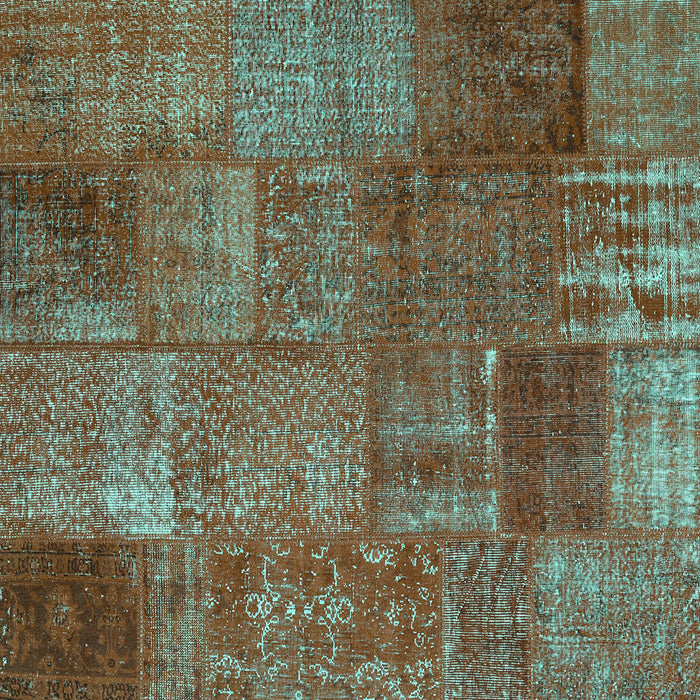 Square Machine Washable Patchwork Turquoise Transitional Area Rugs, wshcon2684turq