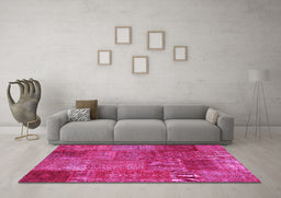 Machine Washable Patchwork Pink Transitional Rug in a Living Room, wshcon2684pnk