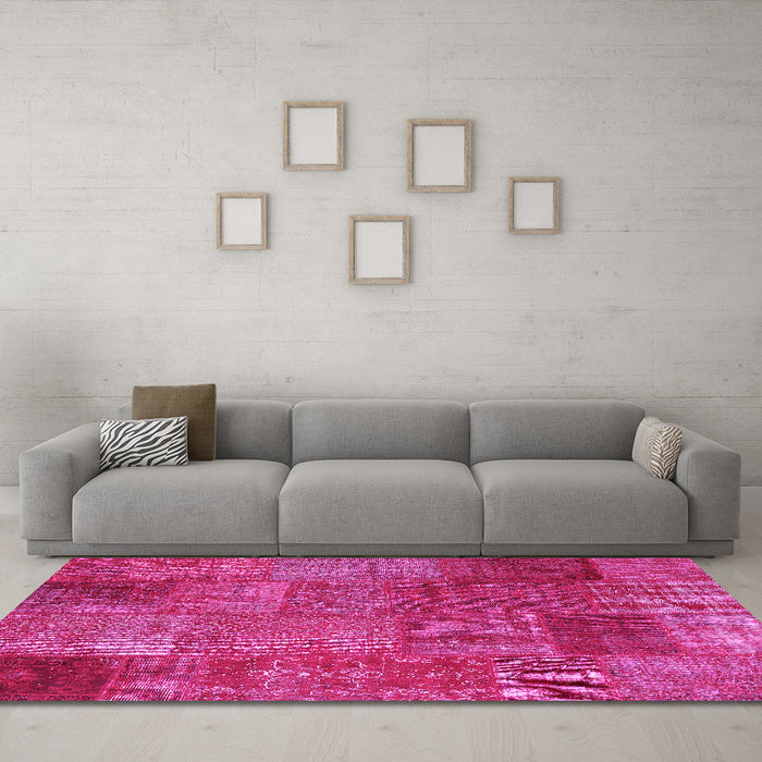 Machine Washable Patchwork Pink Transitional Rug in a Living Room, wshcon2684pnk