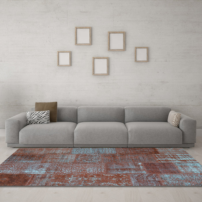 Machine Washable Patchwork Light Blue Transitional Rug in a Living Room, wshcon2684lblu