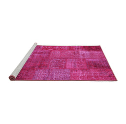 Sideview of Machine Washable Patchwork Pink Transitional Rug, wshcon2684pnk