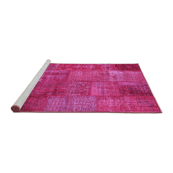 Sideview of Machine Washable Patchwork Pink Transitional Rug, wshcon2684pnk