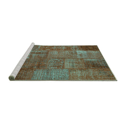 Sideview of Machine Washable Patchwork Turquoise Transitional Area Rugs, wshcon2684turq
