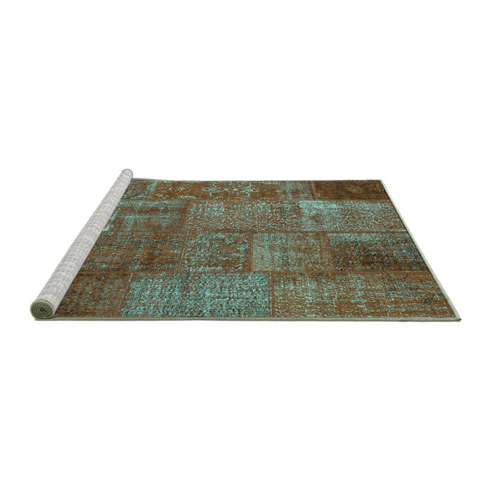 Sideview of Machine Washable Patchwork Turquoise Transitional Area Rugs, wshcon2684turq