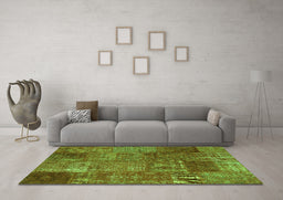 Machine Washable Patchwork Green Transitional Area Rugs in a Living Room,, wshcon2684grn