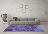 Machine Washable Patchwork Blue Transitional Rug, wshcon2684blu