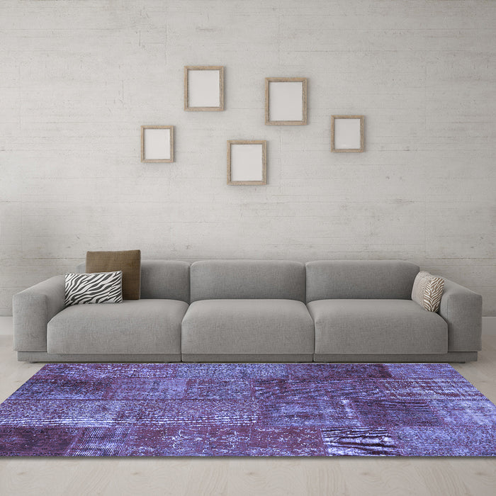 Machine Washable Patchwork Blue Transitional Rug in a Living Room, wshcon2684blu