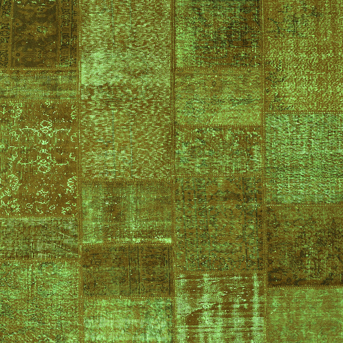 Round Machine Washable Patchwork Green Transitional Area Rugs, wshcon2684grn