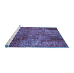 Sideview of Machine Washable Patchwork Blue Transitional Rug, wshcon2684blu